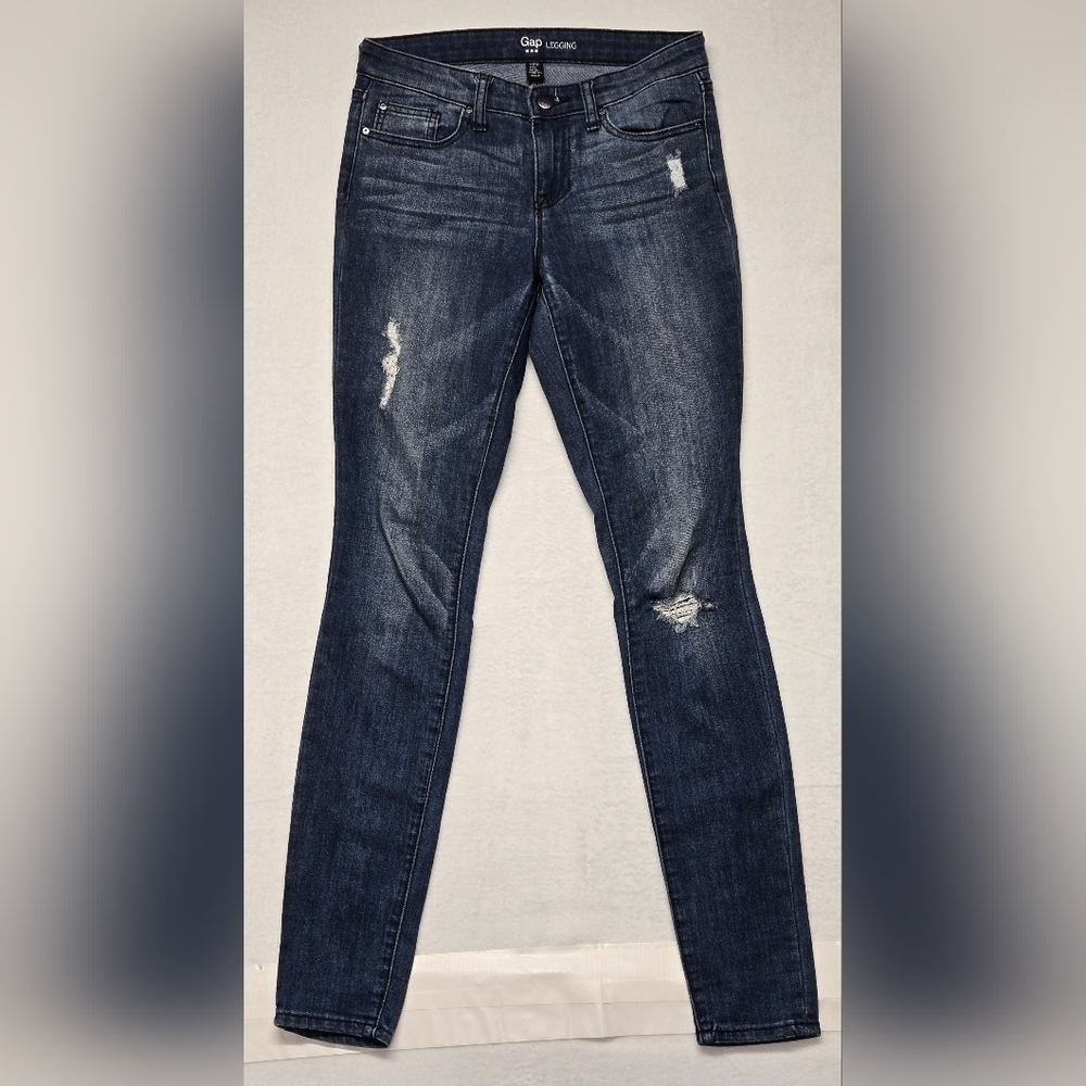 Gap Legging Jeans 0 Waist 25 Distressed Stretch 5 Pocket Zipper Fly